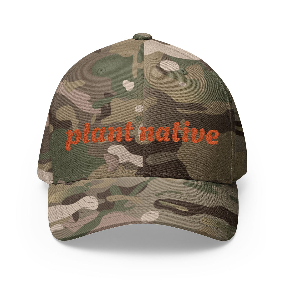 "PLANT NATIVE"  Camo Closed-Back Structured Cap (Embroidery)