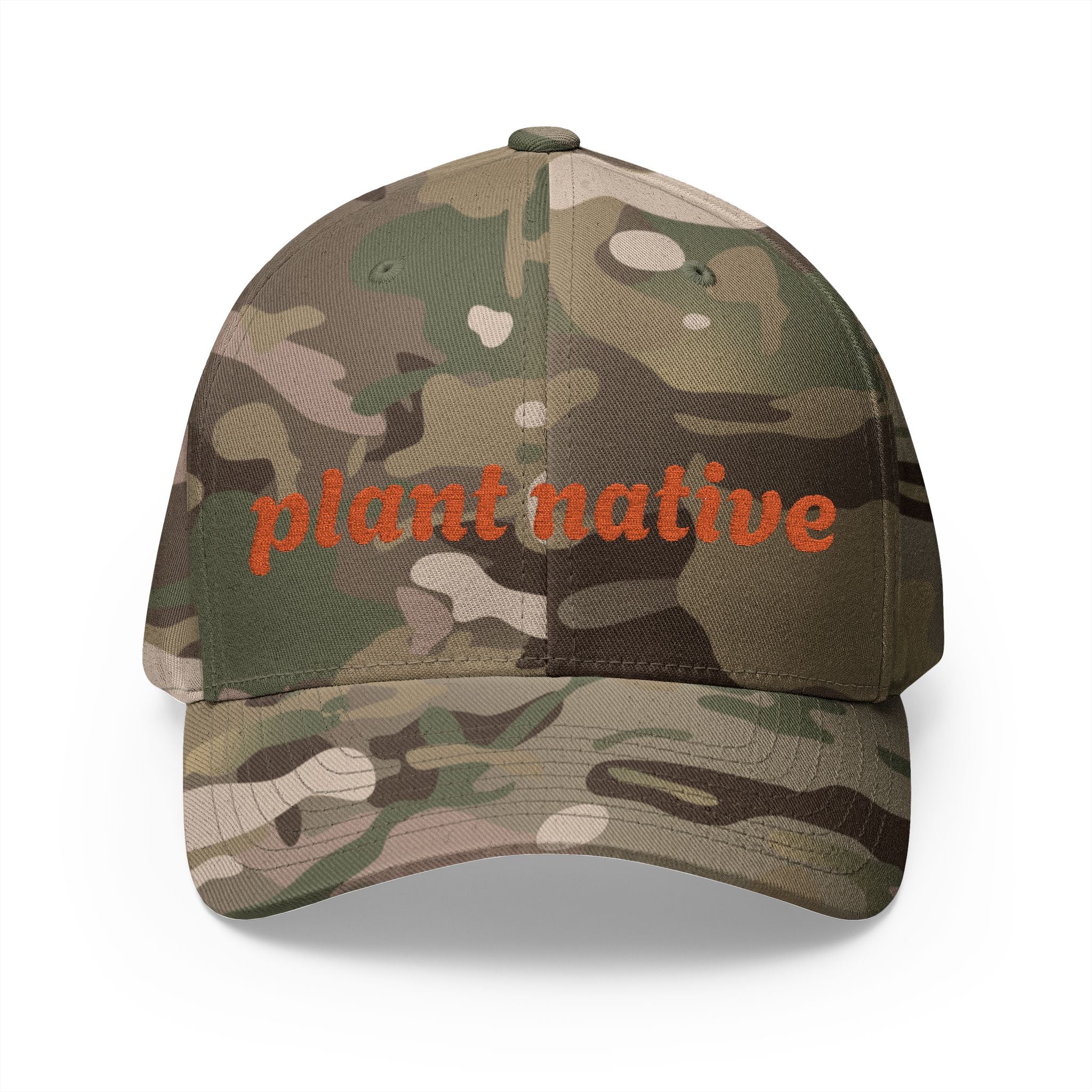 "PLANT NATIVE"  Camo Closed-Back Structured Cap (Embroidery)